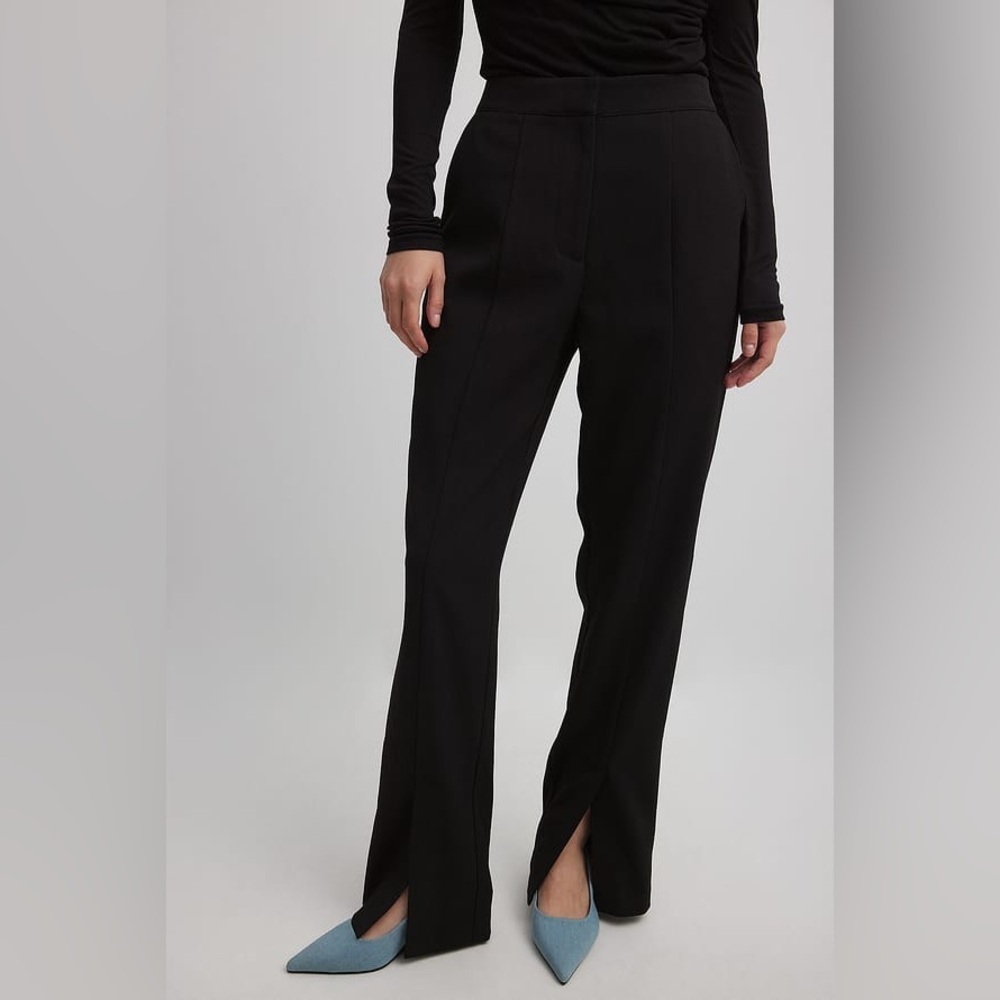 Black Tailored Front-Seam Slit Trousers - Women